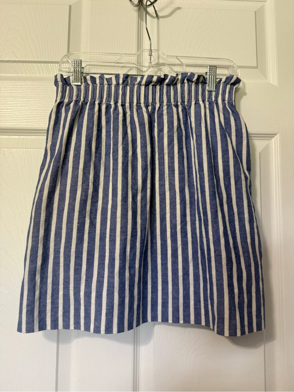 J.Crew Linen Cotton Blend Navy and White Smocked Waist Skirt- 8